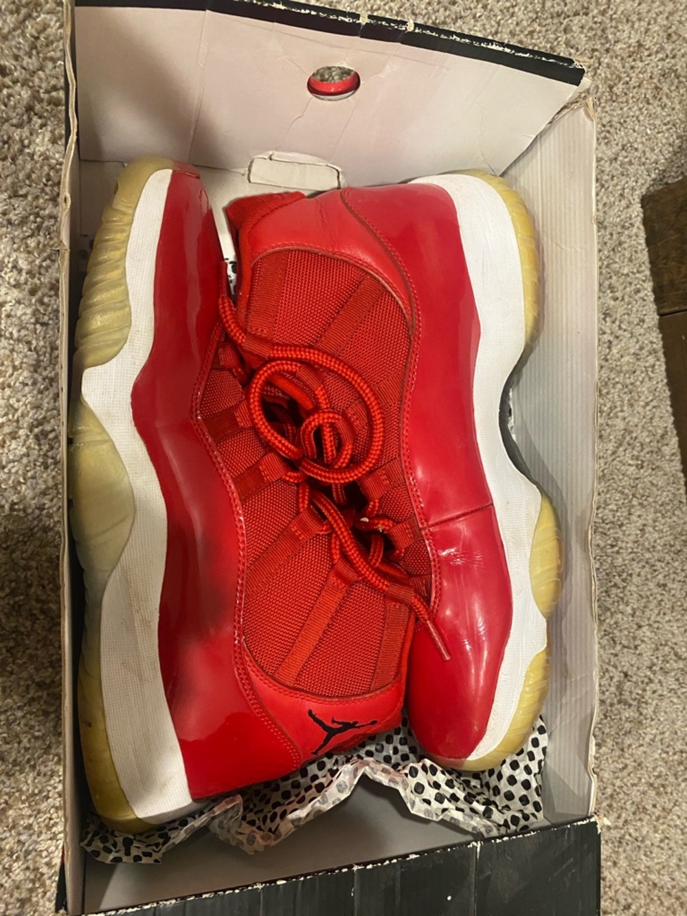 Jordan 11 Red Patent Leather high-Top Sneakers no creases